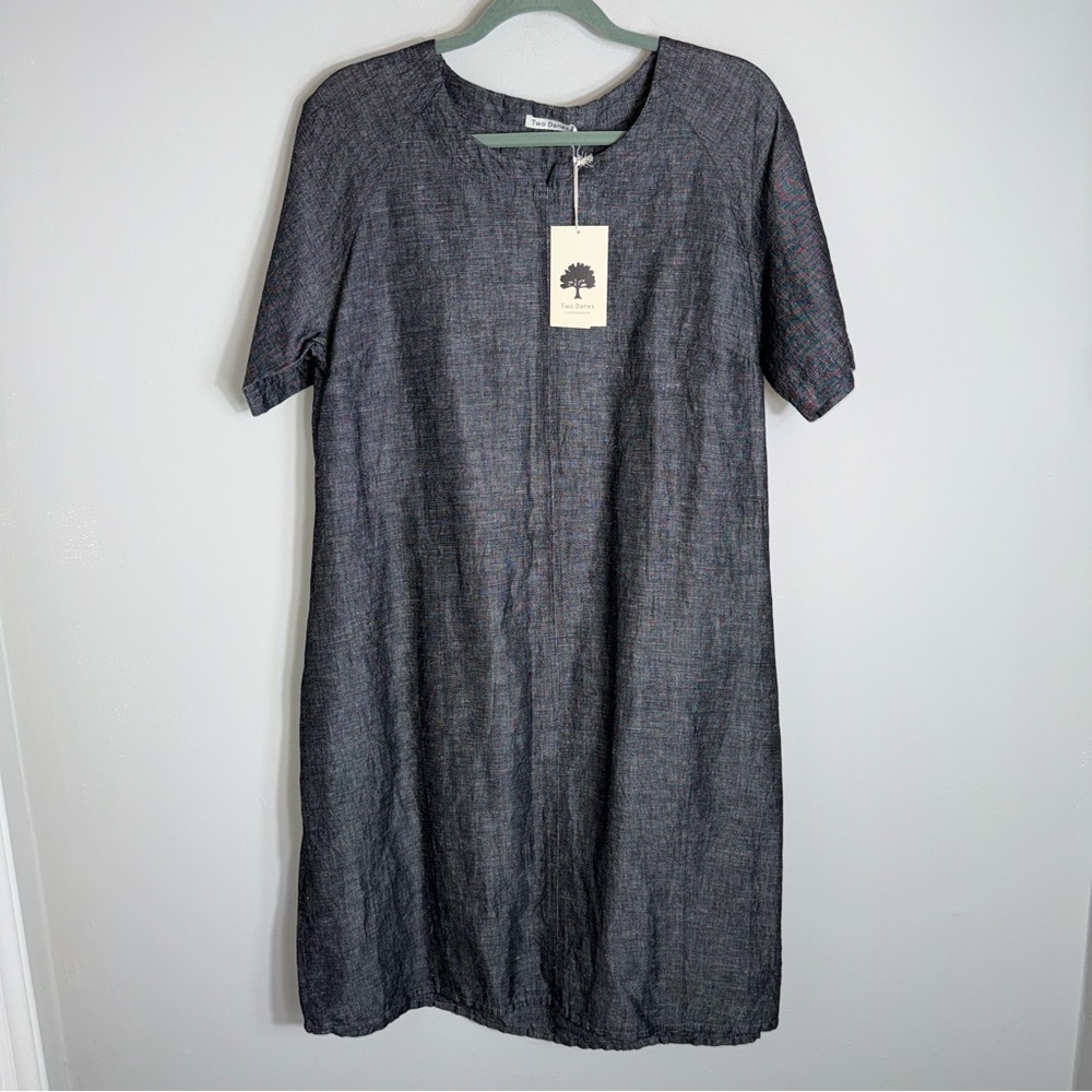 Two Danes Copenhagen Linen Cotton Blend Midi Dress-Gray-Lagenlook-Large-NWT